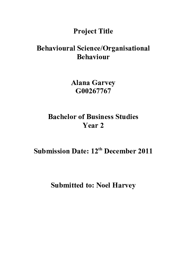 (DOC) Project Title Behavioural Science/Organisational Behaviour
