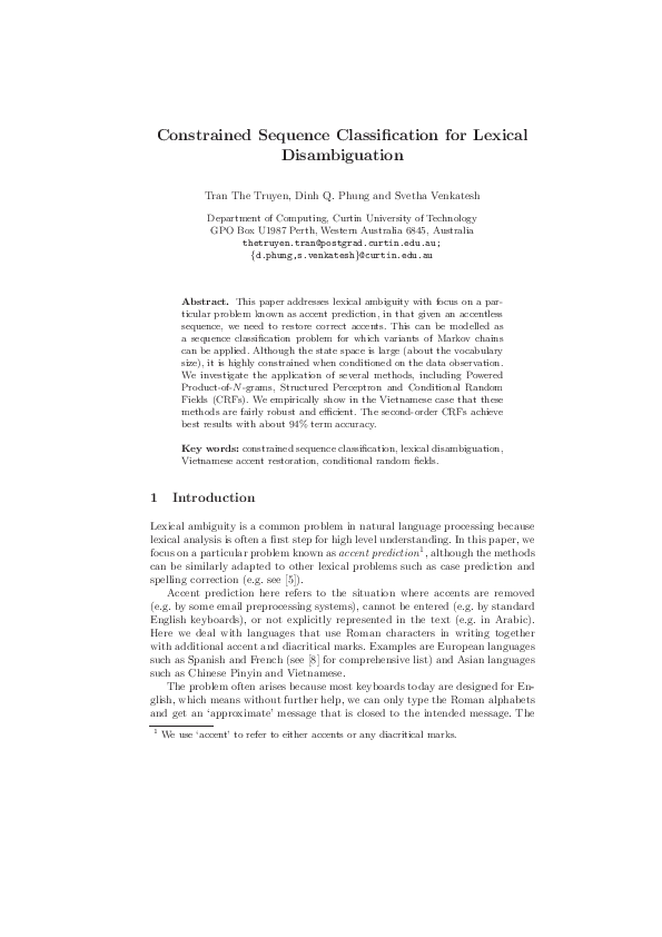 (PDF) Constrained Sequence Classification for Lexical Disambiguation