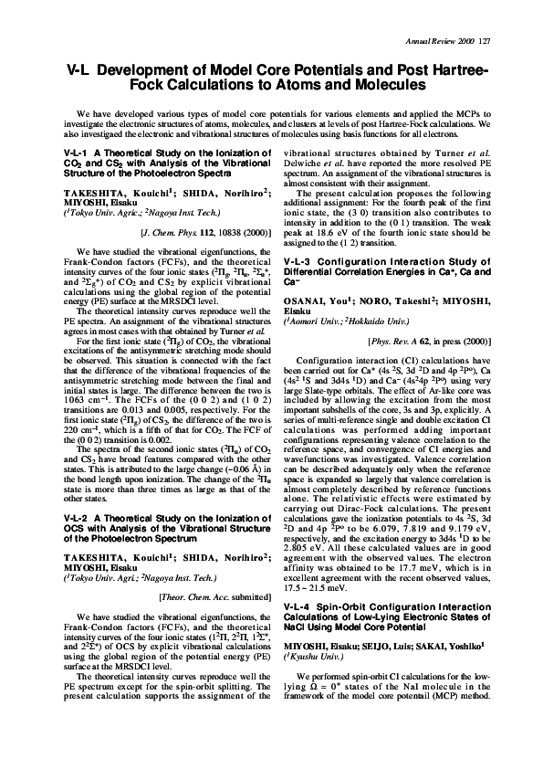 (PDF) VL Development of Model Core Potentials and Post Hartree-Fock ...
