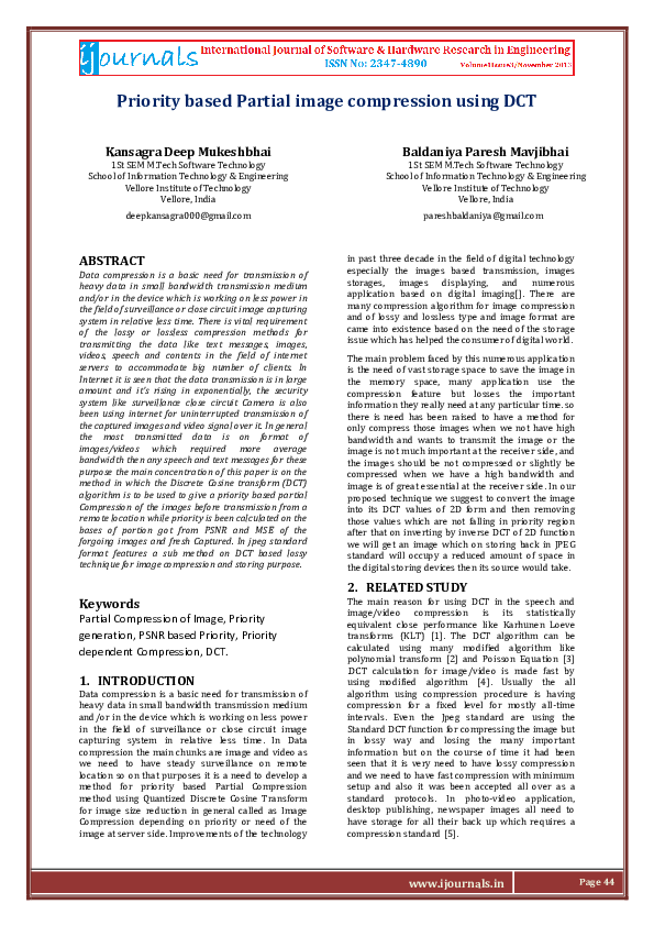 (PDF) Priority based Partial image compression using DCT
