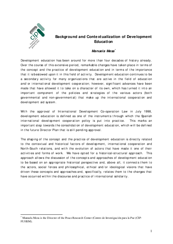 (PDF) Background and Contextualization of Development Education