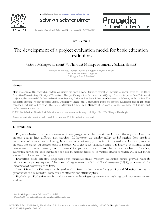 (PDF) The development of a project evaluation model for basic education ...
