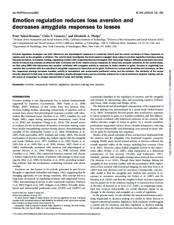 (PDF) Emotion regulation reduces loss aversion and decreases amygdala ...