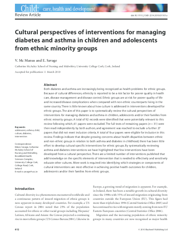 (PDF) Cultural perspectives of interventions for managing