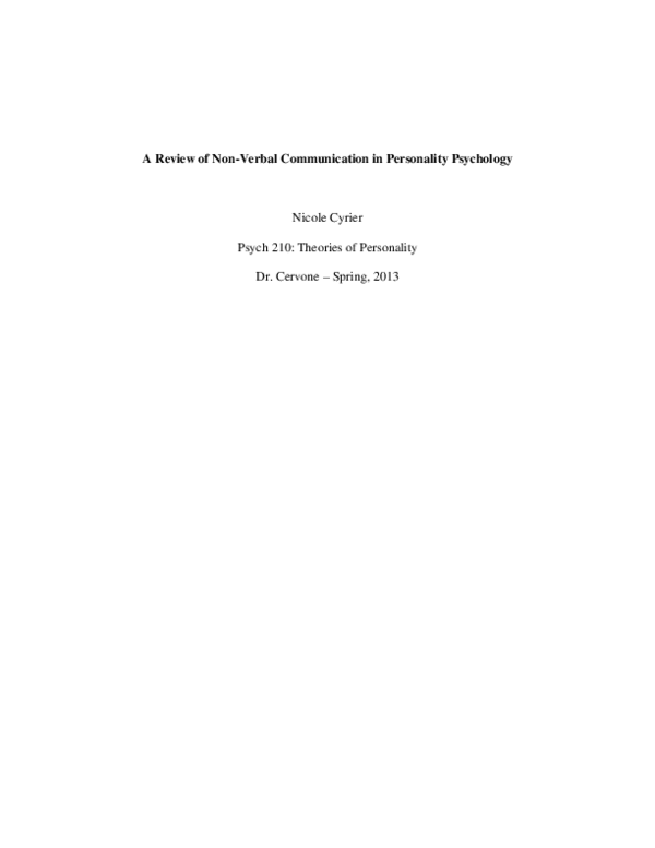 (PDF) A Review of Nonverbal Communication in Personality Psychology