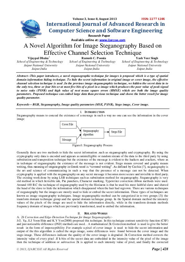 (PDF) A Novel Algorithm for Image Steganography Based on Effective ...