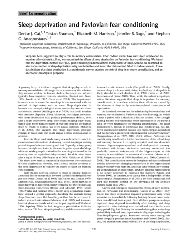 (PDF) Sleep Deprivation and Pavlovian Fear Conditioning