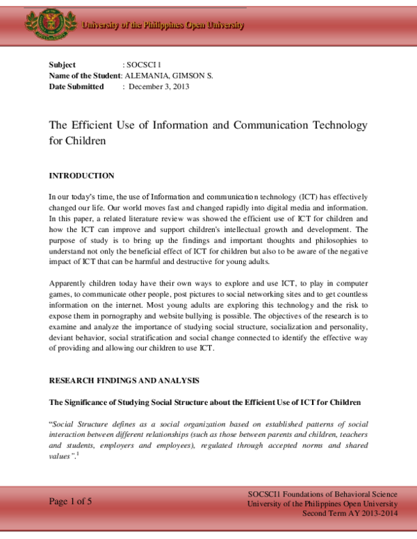 (PDF) The Efficient Use of Information and Communication Technology for ...