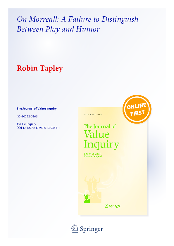 (PDF) On Morreall The Distinction Between Humor and Play Robin