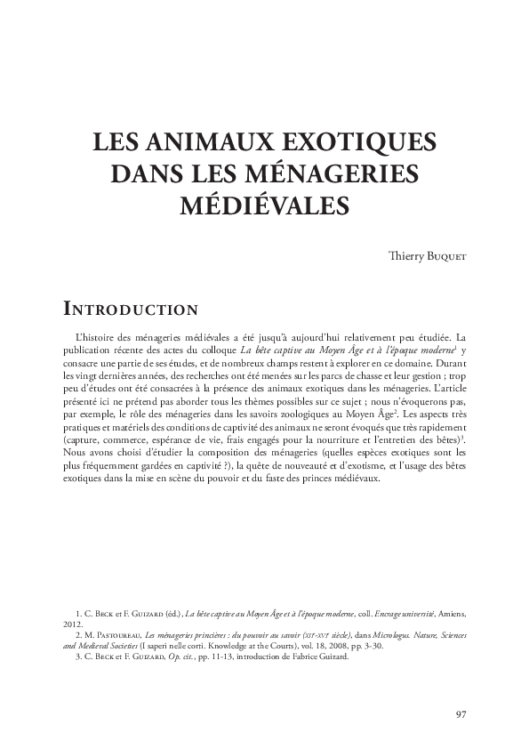 Les animaux exotiques dans les ménageries médiévales