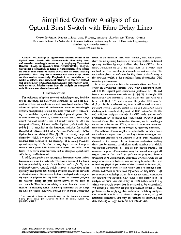 (PDF) Simplified Overflow Analysis of An Optical Burst Switch With ...