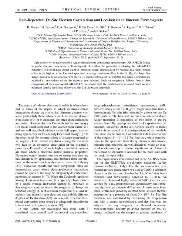 (PDF) Spin-Dependent On-Site Electron Correlations and Localization in ...
