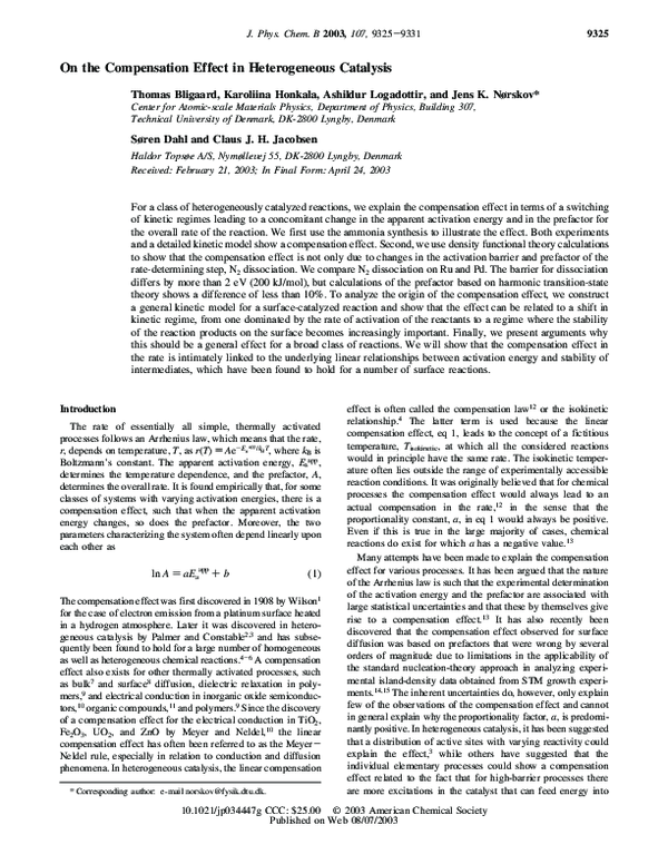 (PDF) On the Compensation Effect In Heterogeneous Catalysis