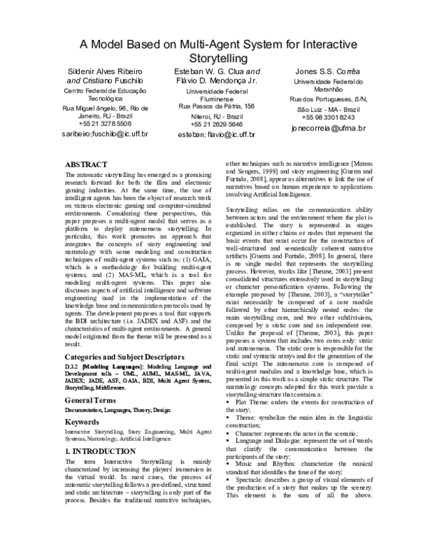(PDF) A Model Based on Multi-Agent System for Interactive Storytelling