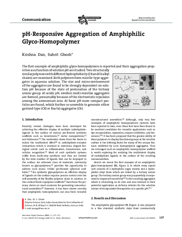 (PDF) pH-Responsive Aggregation of Amphiphilic Glyco-Homopolymer
