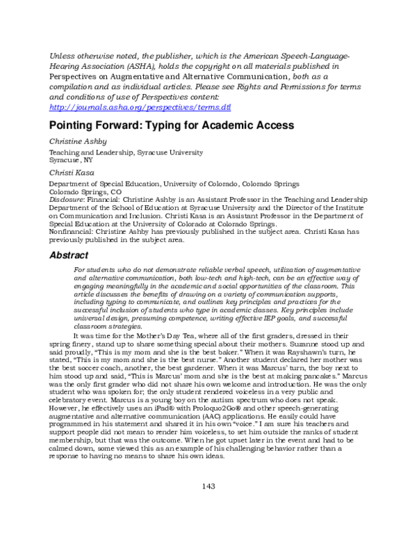 (PDF) Pointing Forward: Supporting Academic Access for Individuals that ...