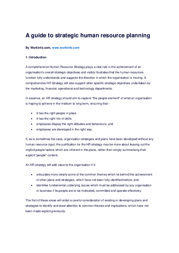 (DOC) A guide to strategic human resource planning By Workinfo