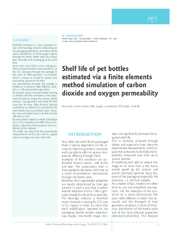  pdf shelf life of pet bottles estimated via a finite elements method