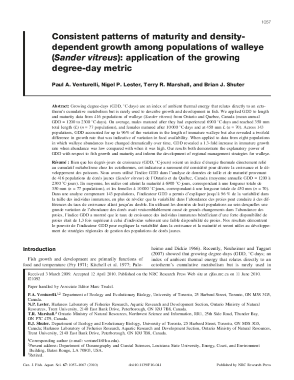 (PDF) Consistent Patterns of Maturity and Density-Dependent Growth ...