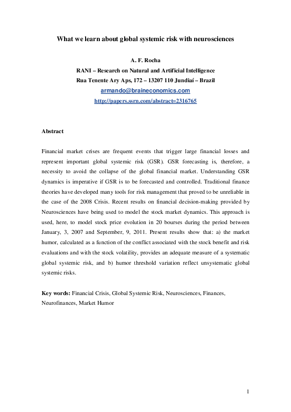 (PDF) What we learn about global systemic risk with neurosciences