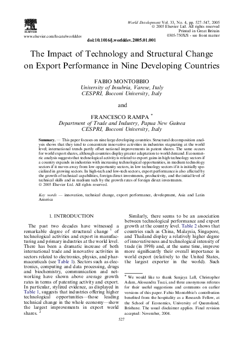 (PDF) The Impact of Technology and Structural Change on Export ...
