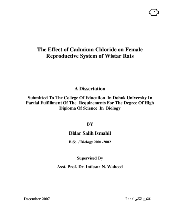 (PDF) The Effect of Cadmium Chloride on Female Reproductive System of ...