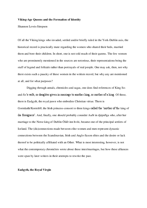 Viking-Age Queens and the Formation of Identity