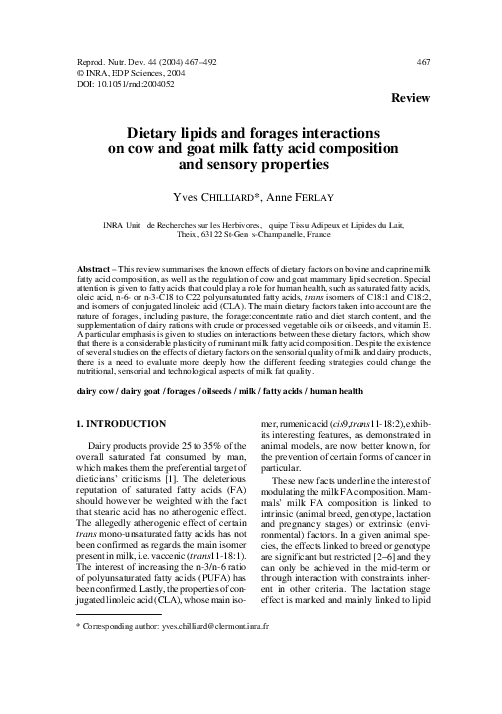 (PDF) Dietary lipids and forages interactions on cow and goat milk ...
