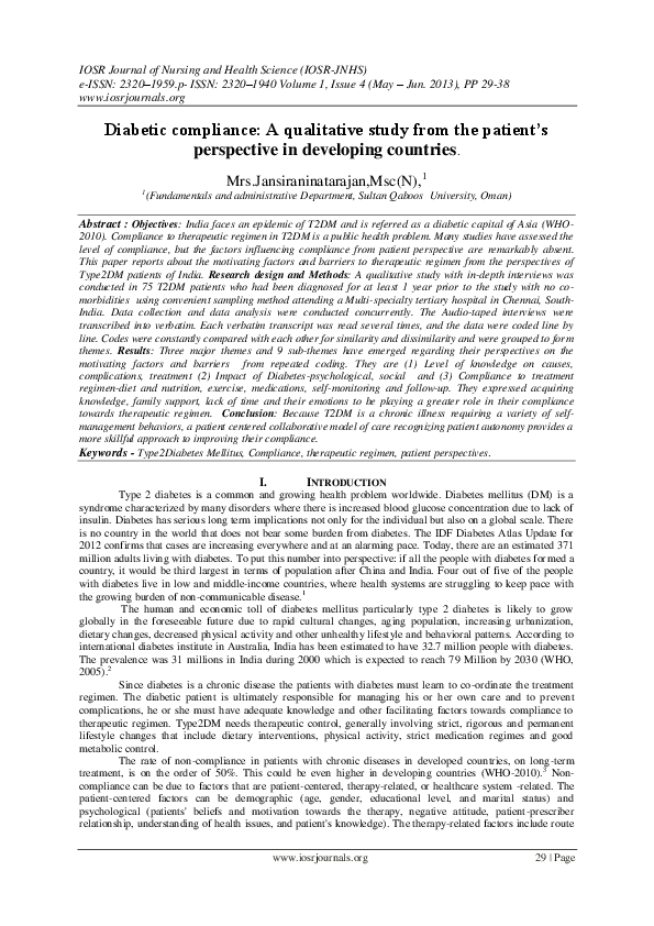 (PDF) Diabetic compliance A qualitative study from the patient's perspective in developing