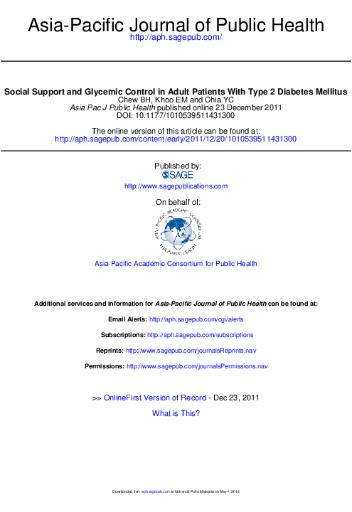 (PDF) Social Support and Glycemic Control in Adult Patients With Type 2 ...