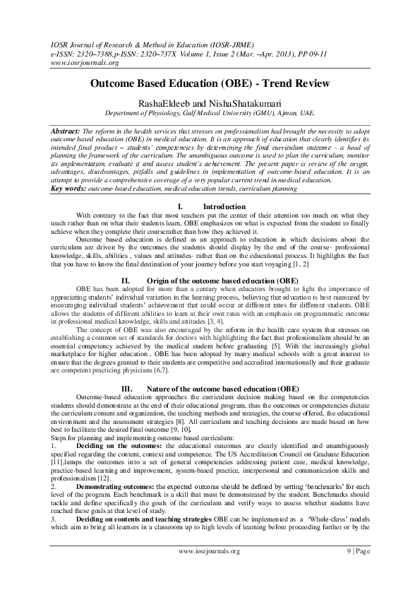 (PDF) Outcome Based Education (OBE) -Trend Review