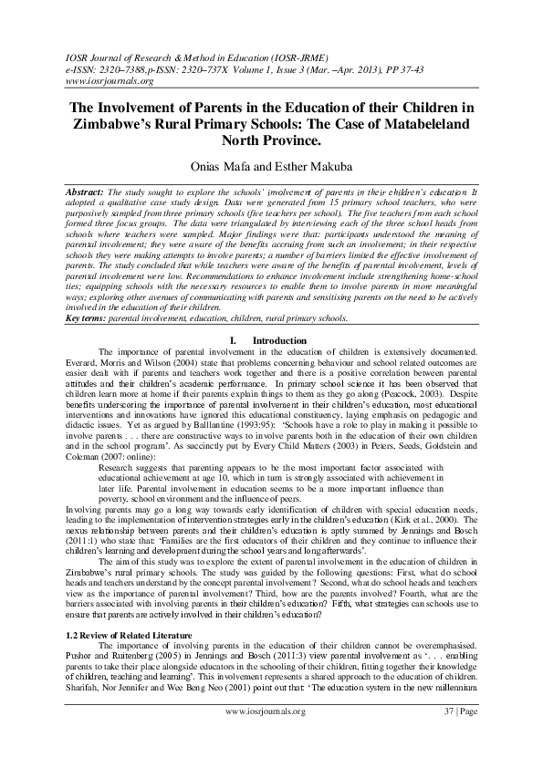 (PDF) The Involvement of Parents in the Education of their Children in ...