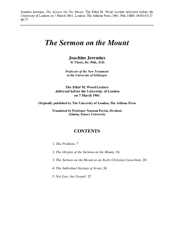 The Sermon on the Mount CONTENTS