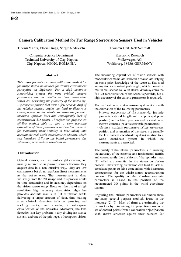(PDF) Camera Calibration Method for Far Range Stereovision Sensors Used ...