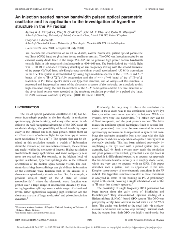 (PDF) An Injection Seeded Narrow Bandwidth Pulsed Optical Parametric ...