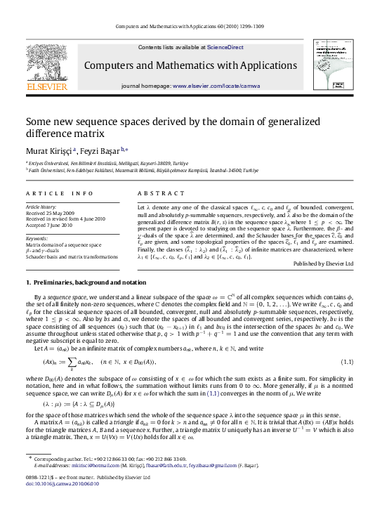 (PDF) Some new sequence spaces derived by the domain of generalized ...