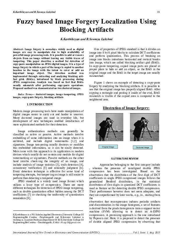 (PDF) Fuzzy based Image Forgery Localization Using Blocking Artifacts