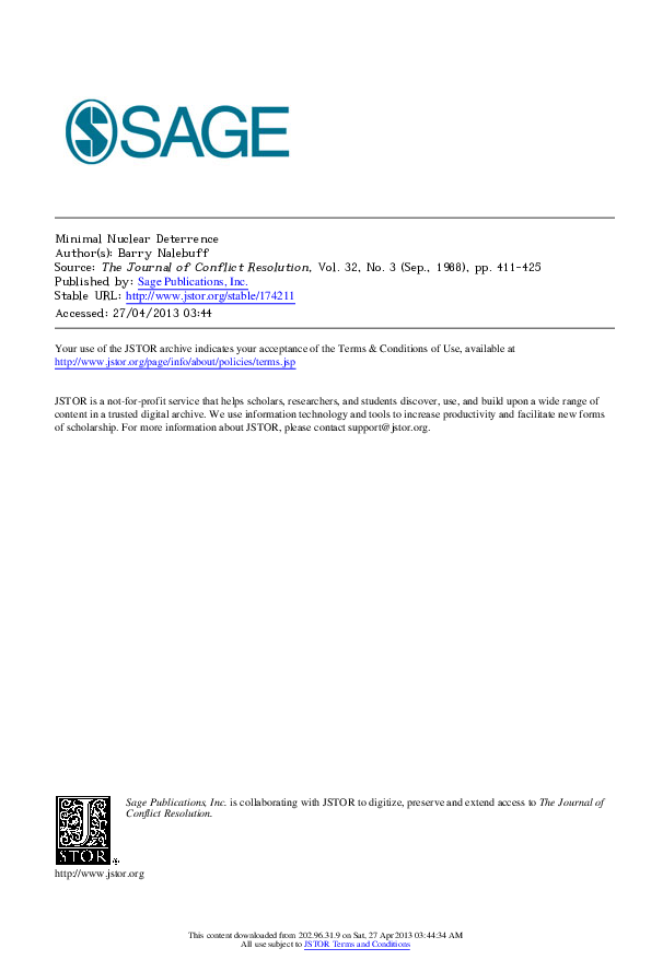 (PDF) Minimal nuclear deterrence