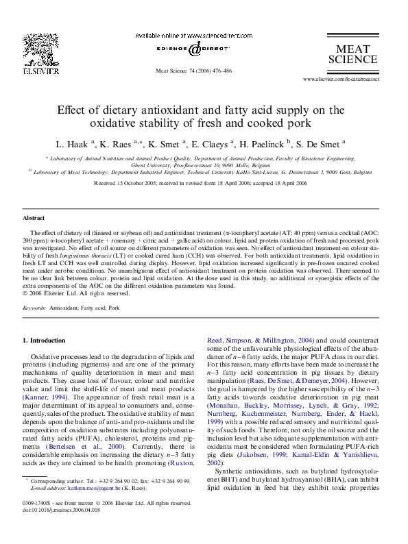 (PDF) Effect of dietary antioxidant and fatty acid supply on the ...