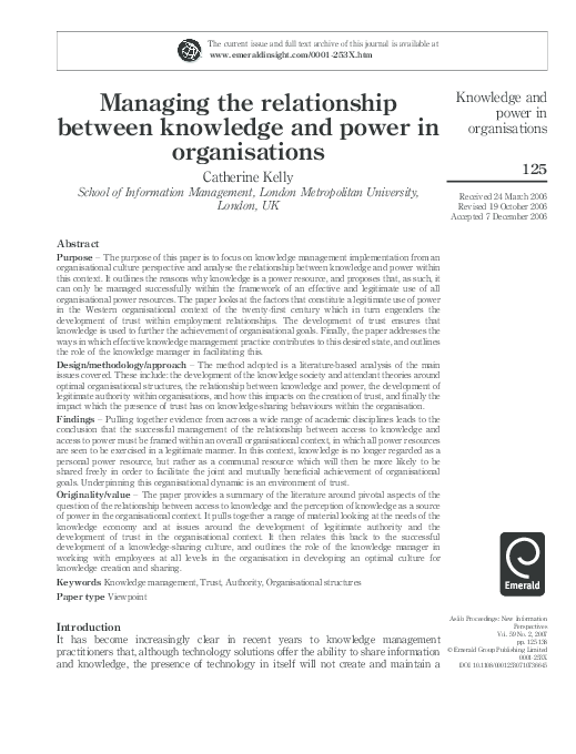 (PDF) Managing the relationship between knowledge and power in ...