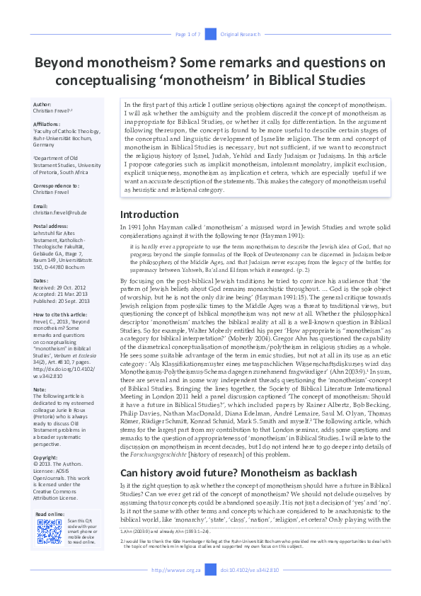 (PDF) Beyond monotheism? Some remarks and questions on conceptualising ...