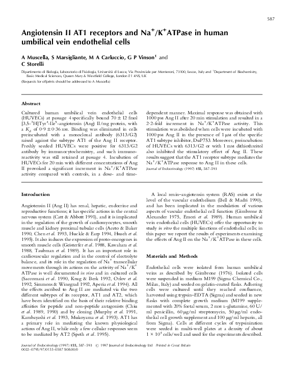 (PDF) Angiotensin II AT1 receptors and Na+/K+ ATPase in human umbilical ...