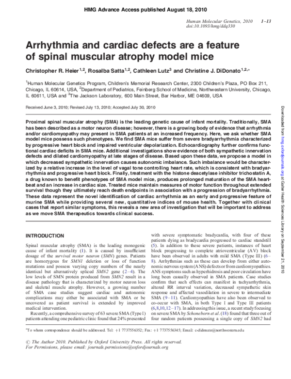 (PDF) Arrhythmia and cardiac defects are a feature of spinal muscular ...