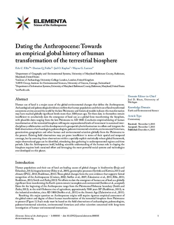 (PDF) Dating the Anthropocene: Towards an empirical global history of ...