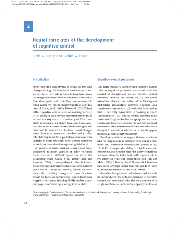 (PDF) Neural Correlates of the Development of Cognitive Control
