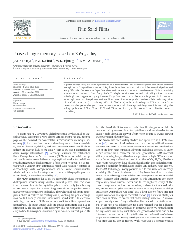 (PDF) Phase change memory based on SnSe 4 alloy