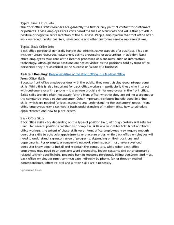  DOC Typical Front Office Jobs Feiye ZHOU Academia edu