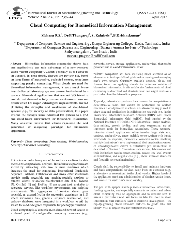 (PDF) Cloud Computing for Biomedical Information Management