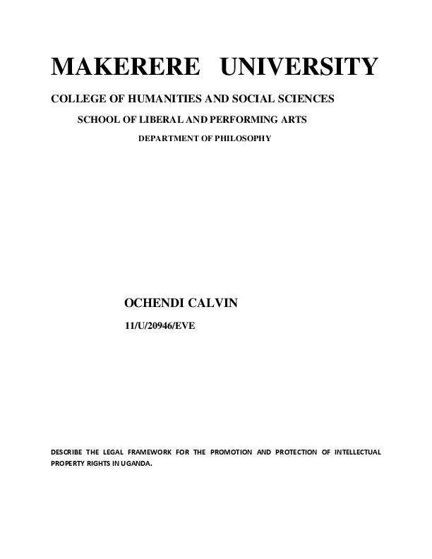 (DOC) legal framework for Intellectual property in Uganda Hank