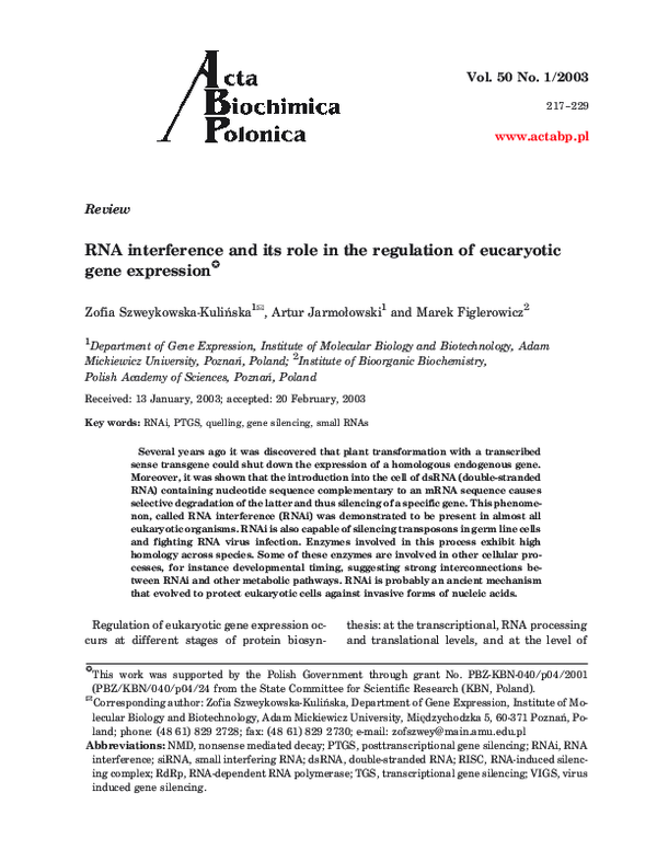 (PDF) RNA interference and its role in the regulation of eucaryotic ...